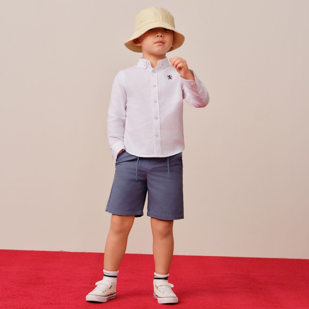 Kids' Cotton Oxford Shirt: Full Button, Embroidered & Garment Washed - Giordano
