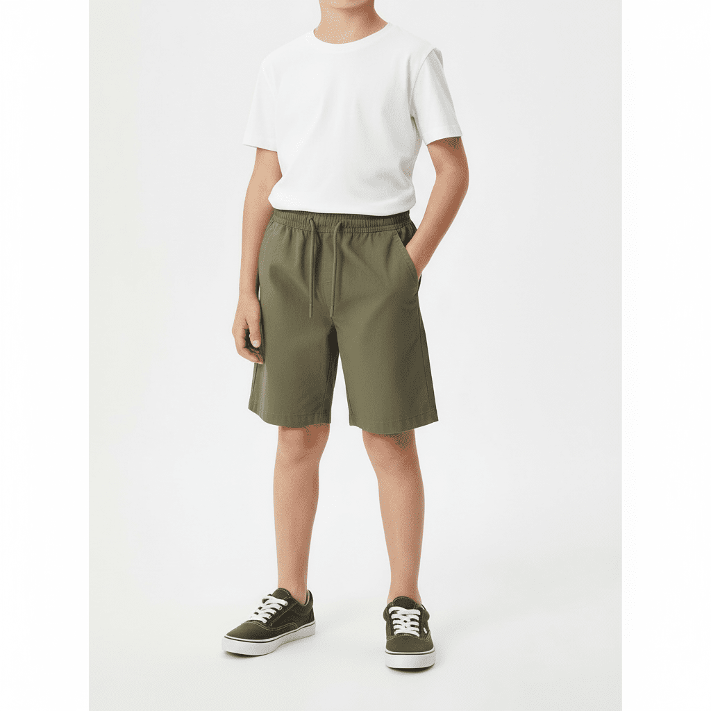 Kids Cotton Twill Tapered Elastic Waist Shorts 4 Y - Shop Giordano