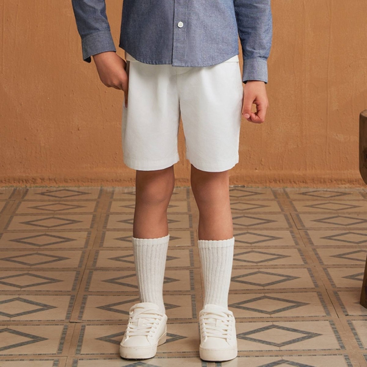 Kids Cotton Twill Tapered Elastic Waist Shorts - Giordano