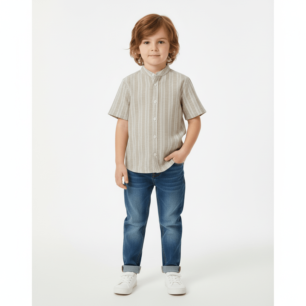 Kids Linen Cotton Band Collar Shirt 4 - 5 Y - Shop Giordano