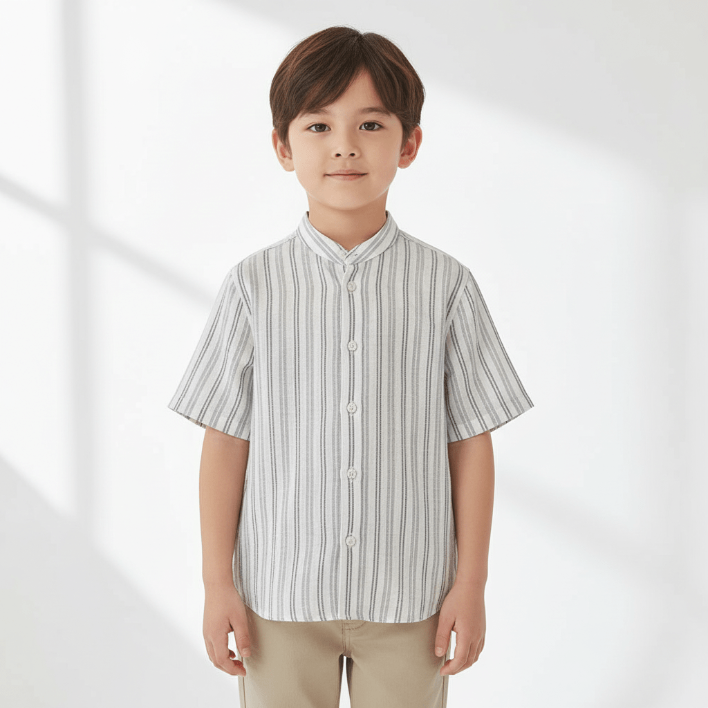 Giordano Kids Linen Cotton Band Collar Shirt - Premium Shirts