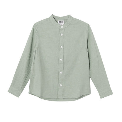 Kids Linen - Cotton Band Collar Shirt - Long Sleeve, Garment Wash - Giordano