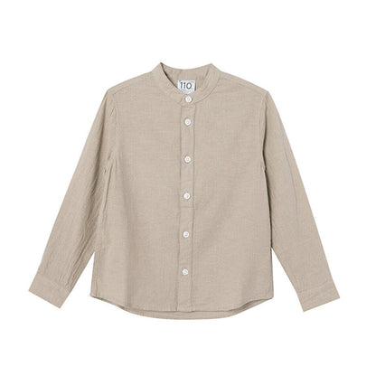 Kids Linen - Cotton Band Collar Shirt - Long Sleeve, Garment Wash - Giordano