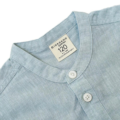 Kids Linen - Cotton Band Collar Shirt - Long Sleeve, Garment Wash - Giordano
