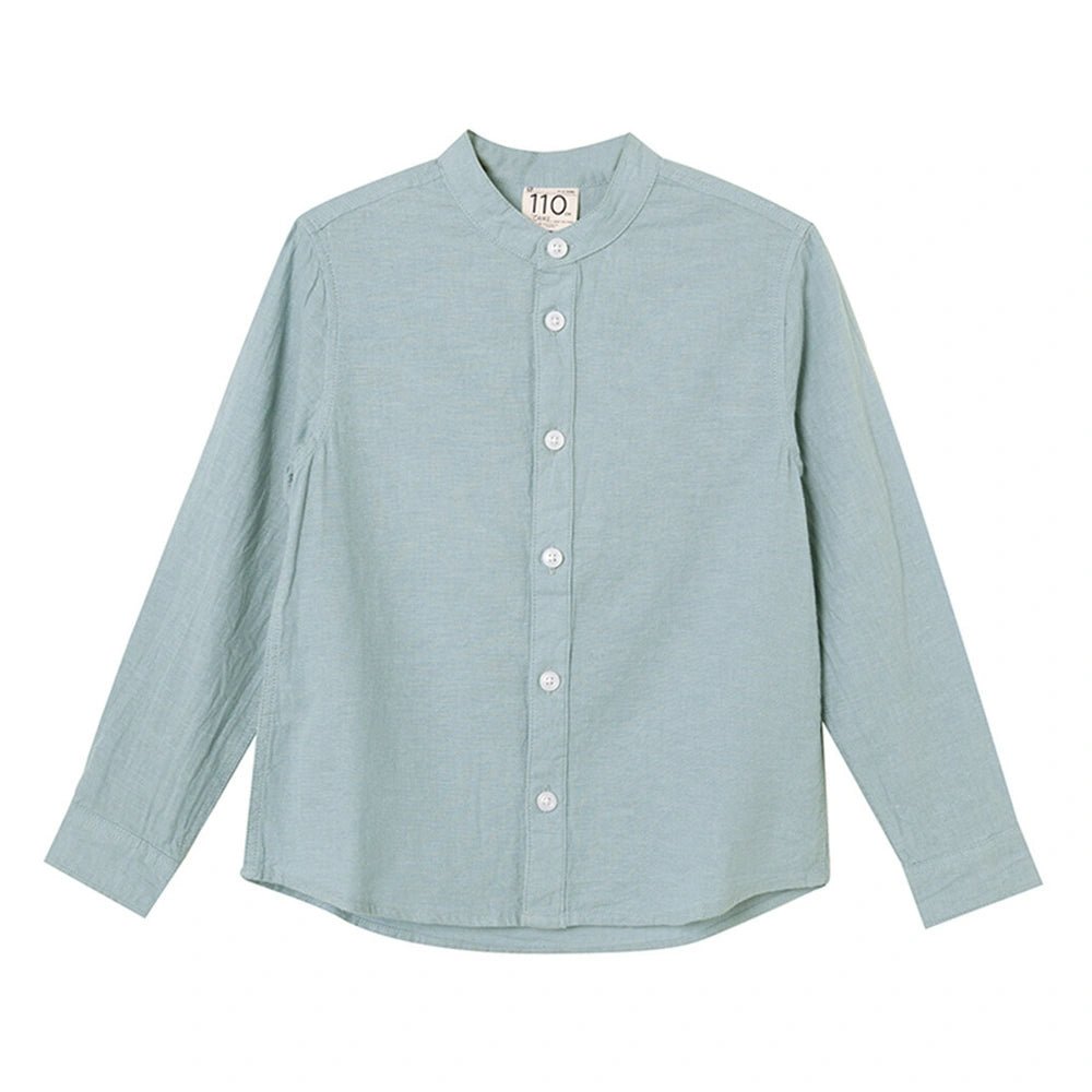 Kids Linen - Cotton Band Collar Shirt - Long Sleeve, Garment Wash - Giordano