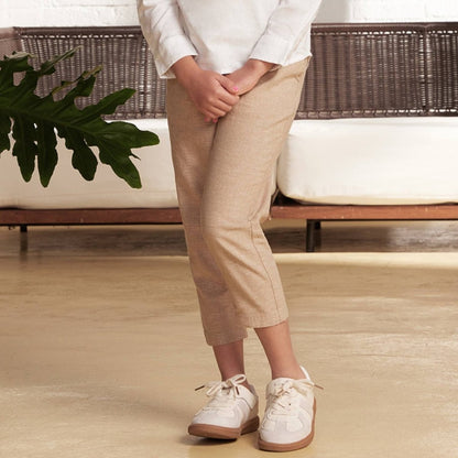 Kids Linen Cotton Capri Pants: Elastic Waist, Tapered Fit - Giordano