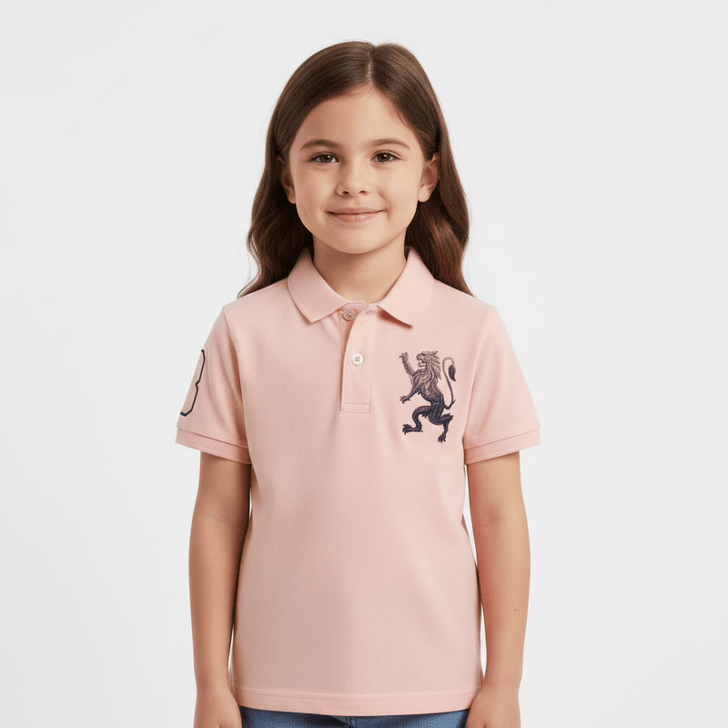 Giordano Kid's' Lion Polo: 3D Embroidery, Comfort Piqué, Classic Style - Premium Polo
