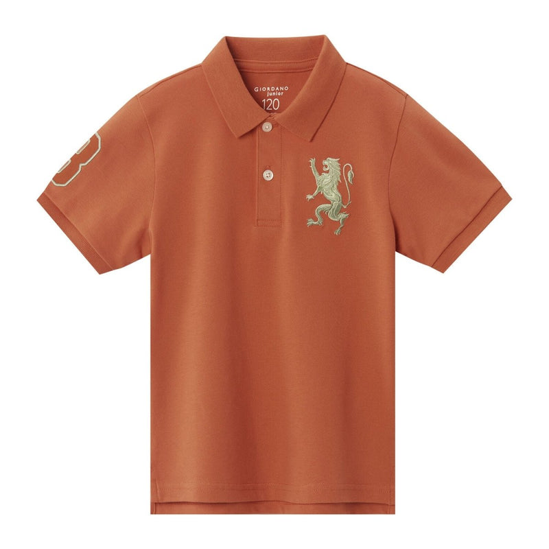 Giordano Kid's' Lion Polo: 3D Embroidery, Comfort Piqué, Classic Style - Premium Polo
