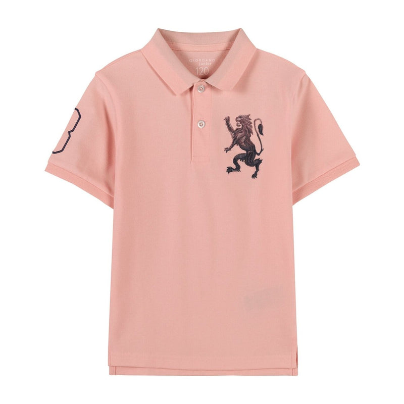 Giordano Kid's' Lion Polo: 3D Embroidery, Comfort Piqué, Classic Style - Premium Polo
