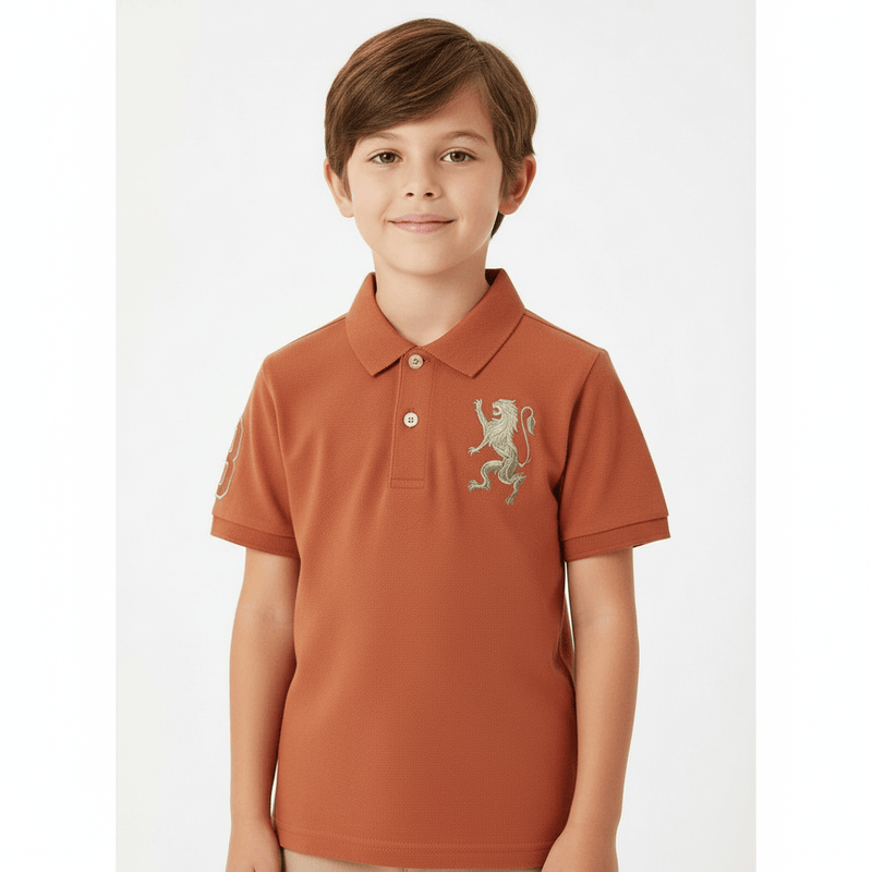 Giordano Kid's' Lion Polo: 3D Embroidery, Comfort Piqué, Classic Style - Premium Polo