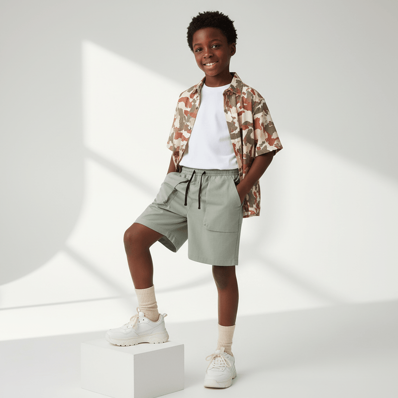 Kid's Mid - Rise Relaxed Fit Twill Shorts 4 Y - Shop Giordano