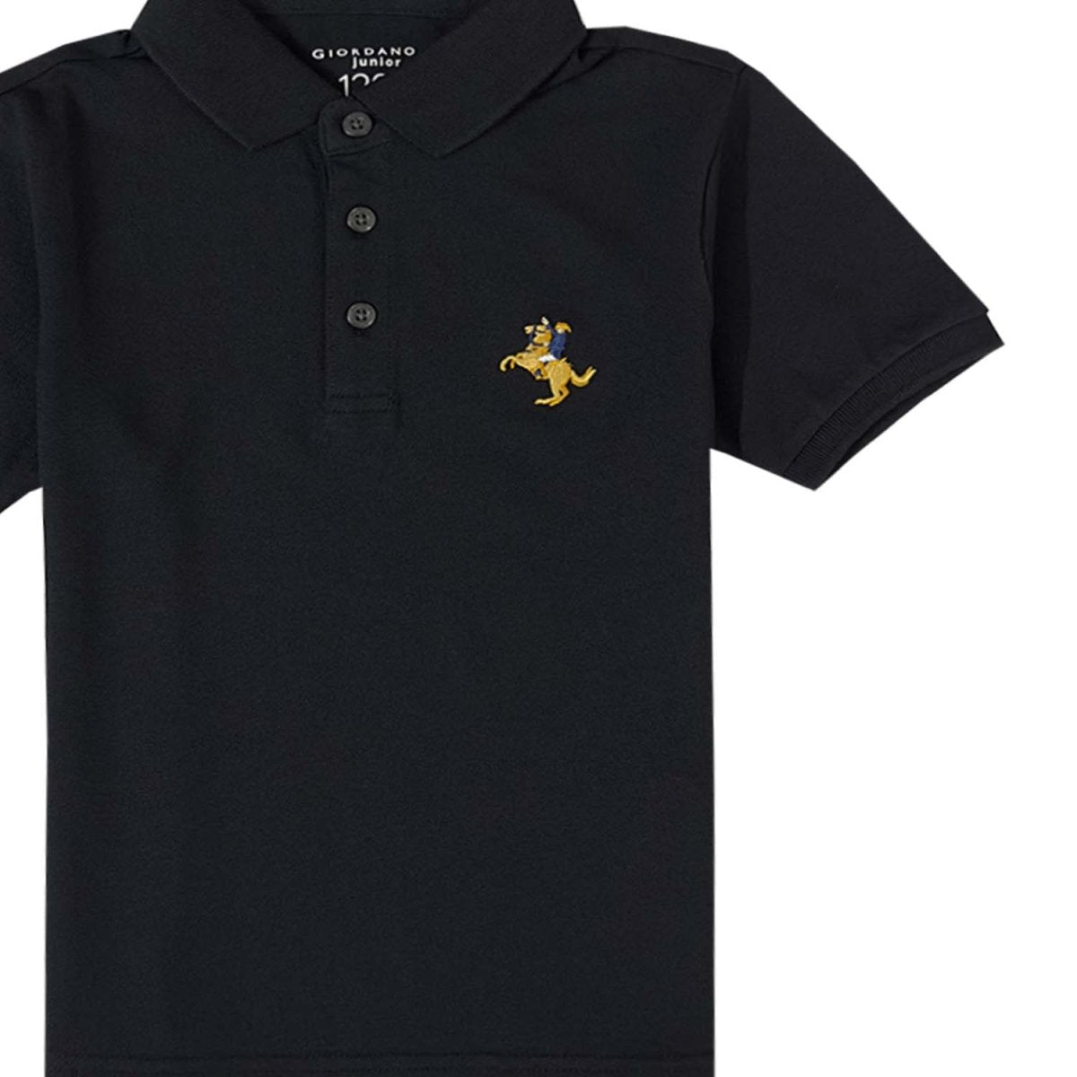 Kids Pique Flat Knit Collar Short Sleeve Slim Fit Small Napoleon Embroidery Bold Polo - Giordano