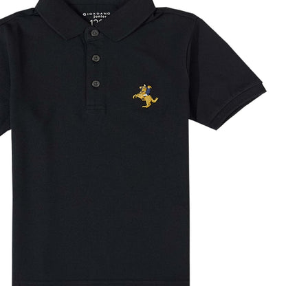 Kids Pique Flat Knit Collar Short Sleeve Slim Fit Small Napoleon Embroidery Bold Polo - Giordano