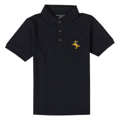 Kids Pique Flat Knit Collar Short Sleeve Slim Fit Small Napoleon Embroidery Bold Polo - Giordano