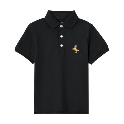 Kids Pique Flat Knit Collar Short Sleeve Slim Fit Small Napoleon Embroidery Bold Polo - Giordano