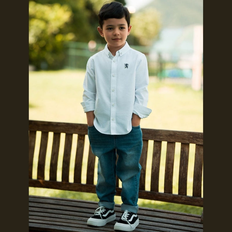 Kids' Regular Fit Cotton Oxford Long Sleeve Shirt 4 Y - Shop Giordano
