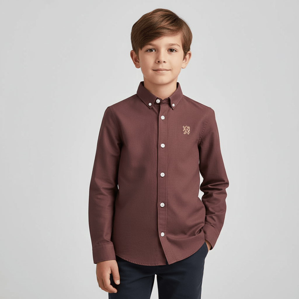 Kids' Regular Fit Cotton Oxford Long Sleeve Shirt 4 Y - Shop Giordano