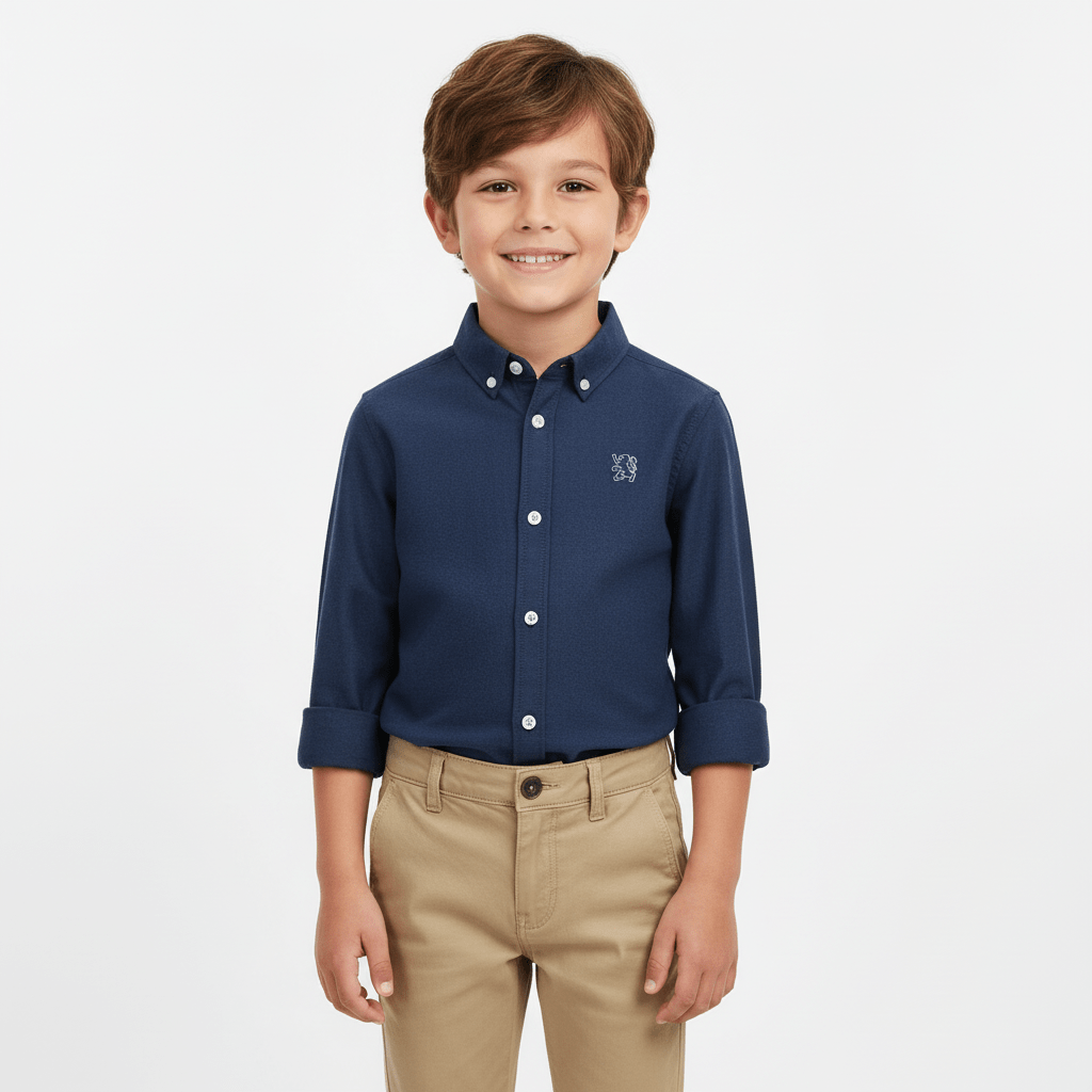 Kids' Regular Fit Cotton Oxford Long Sleeve Shirt 4 Y - Shop Giordano