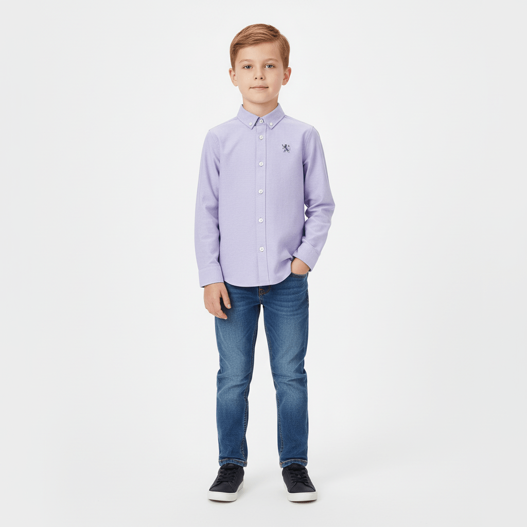 Kids' Regular Fit Cotton Oxford Long Sleeve Shirt 4 Y - Shop Giordano