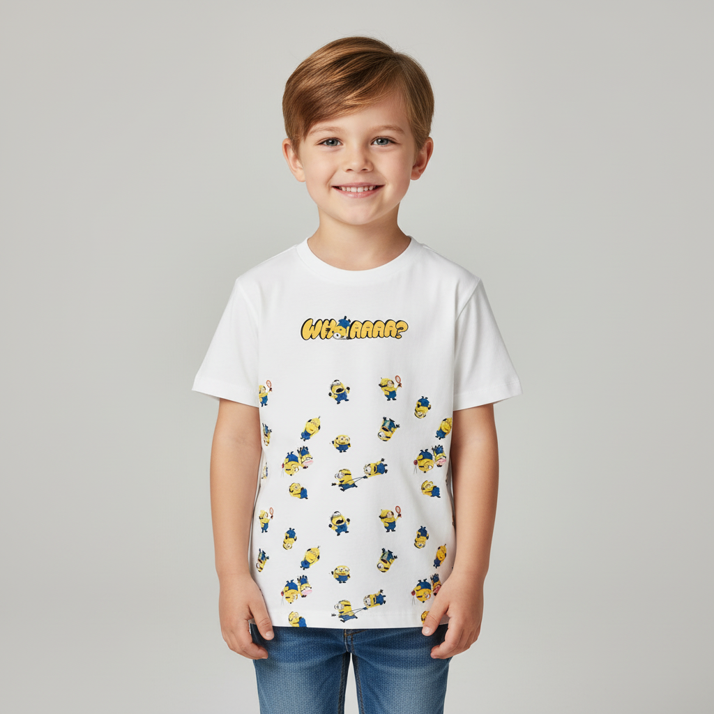 تي شيرت مطبوع برقبة دائرية وقصّة عادية للأطفال | مجموعة مينيون