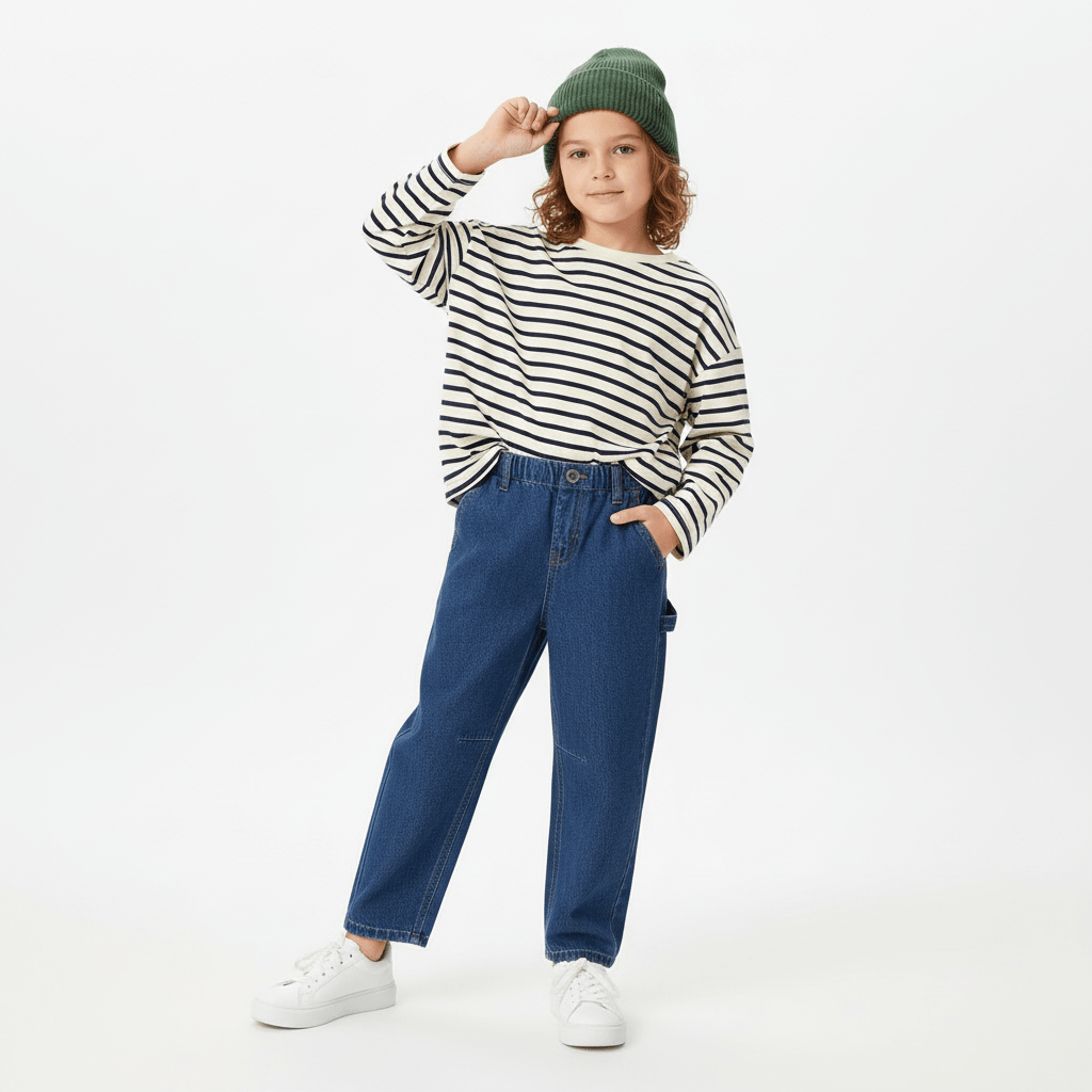 Kid's Relaxed Taper Mid - Rise Elastic Waist Denim Jeans 4 Y - Shop Giordano