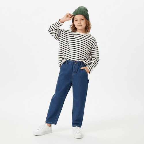 Kid's Relaxed Taper Mid - Rise Elastic Waist Denim Jeans 4 Y - Shop Giordano