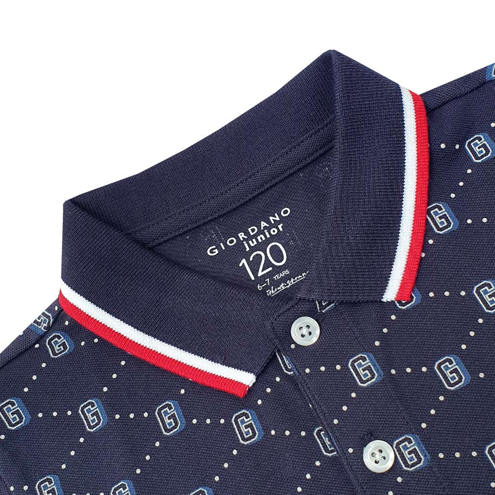 Kids' Slim Fit Cotton - Lycra Piqué Polo | All - Over Print - Giordano