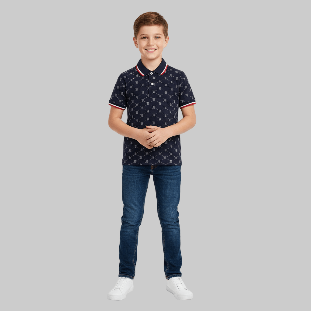 Kids' Slim Fit Cotton - Lycra Piqué Polo | All - Over Print 4 Y - Shop Giordano
