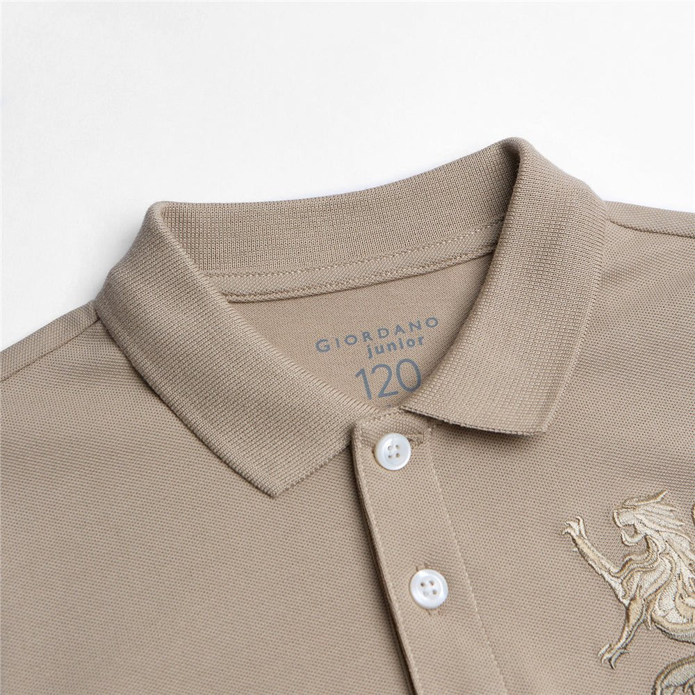 Kids’ Slim Fit Lion Embroidered Cotton Polo 4 Y - Shop Giordano