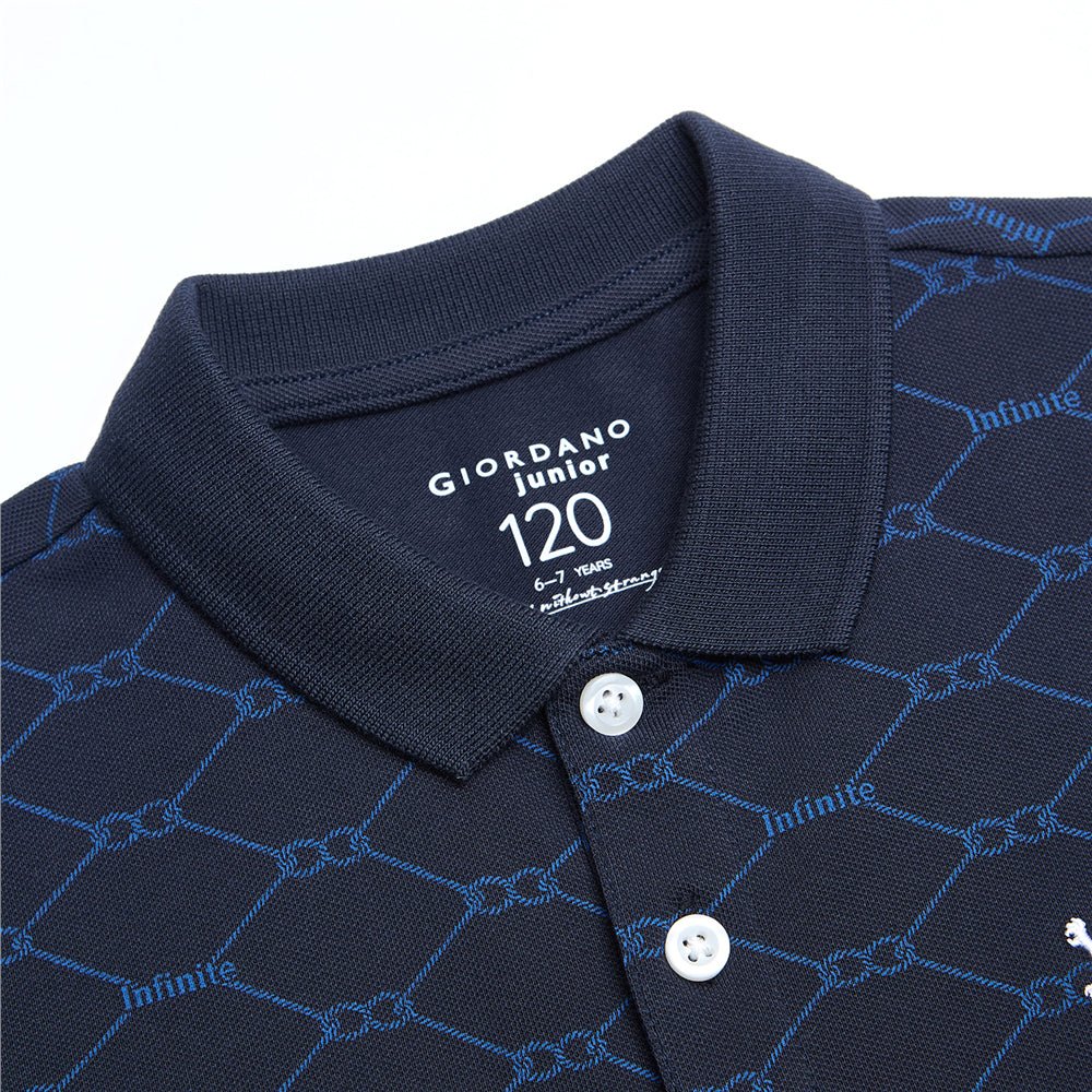 Giordano Kid's' Slim Pique Polo With Pattern Print & Embroidery - first_variant_option_2 Premium Polo for Giordano