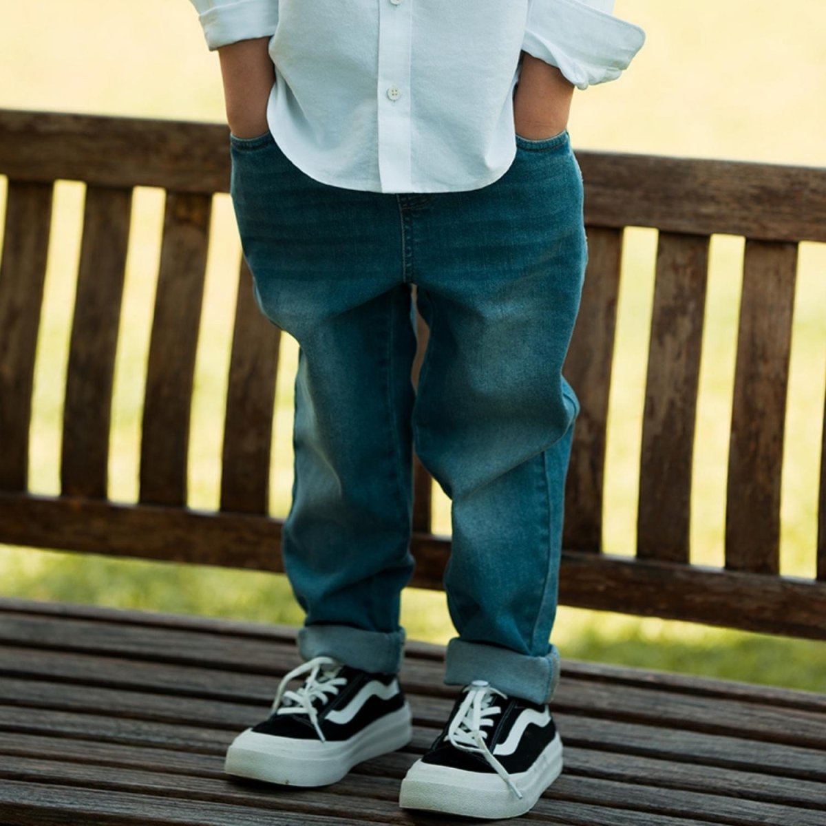 Kids' Stretch Denim Jeans: Regular Tapered Fit, Elastic Waist - Giordano