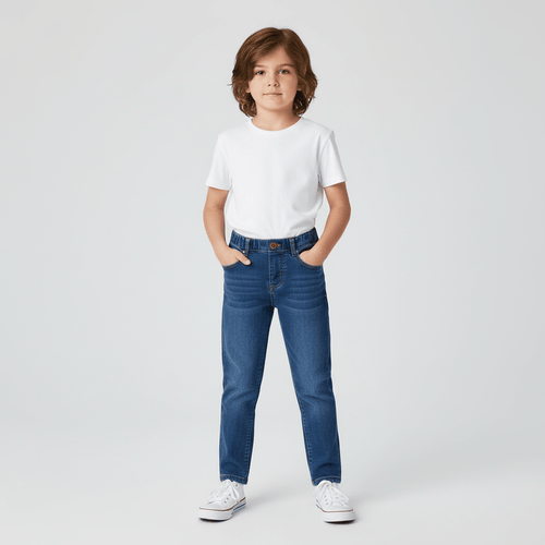 Kids' Stretch Denim Jeans: Regular Tapered Fit, Elastic Waist 4 Y - Shop Giordano