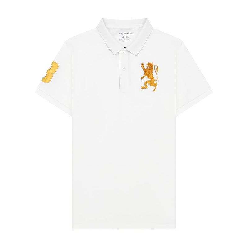 Men's 3D Lion Polo: Slim Fit, Bold Embroidery, Premium Pique S - Shop Giordano