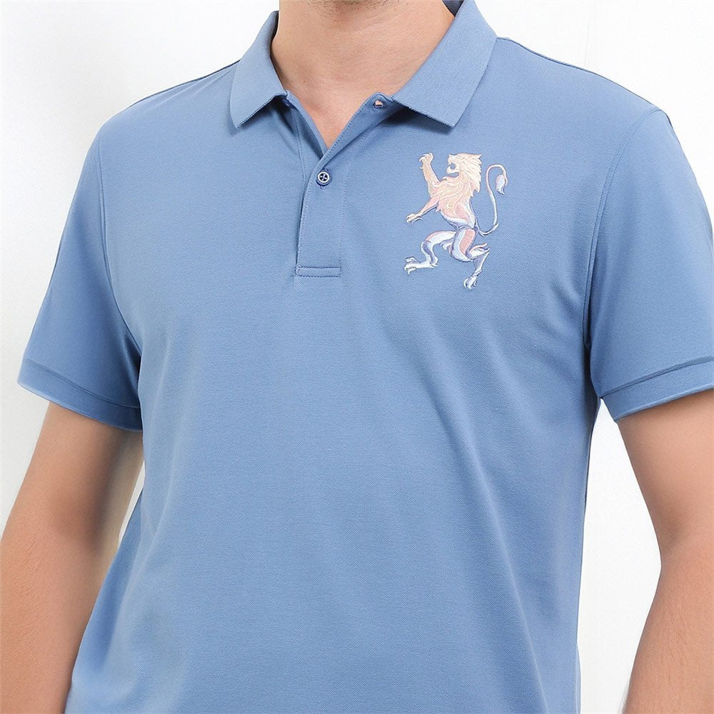 Men's 3D Lion Polo: Slim Fit, Bold Embroidery, Premium Pique - Giordano