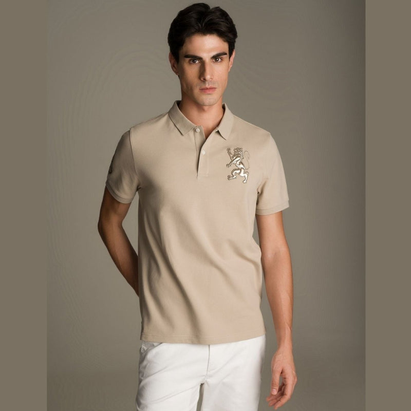 Men's 3D Lion Polo: Slim Fit, Bold Embroidery, Premium Pique S - Shop Giordano