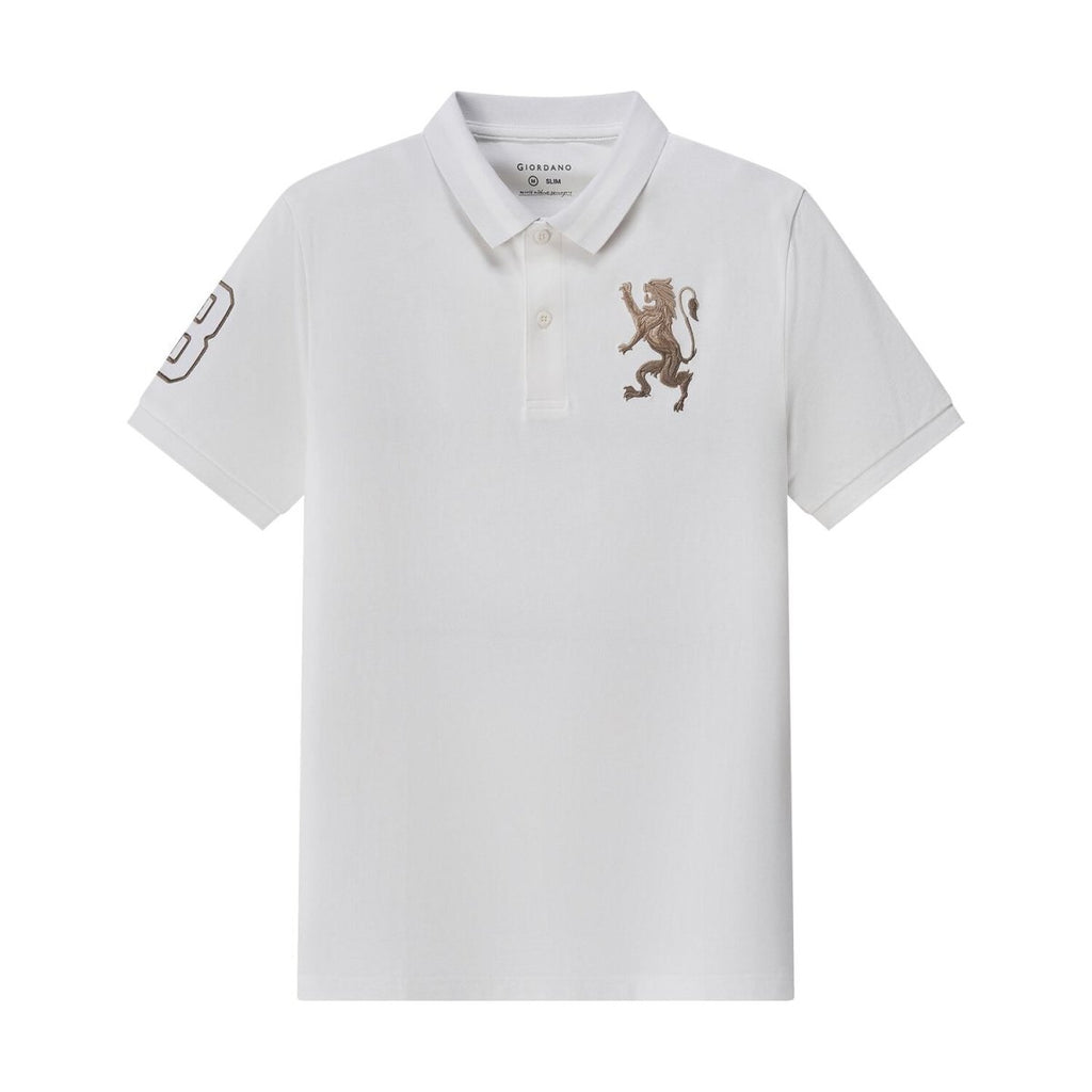 Men's 3D Lion Polo: Slim Fit, Bold Embroidery, Premium Pique S - Shop Giordano