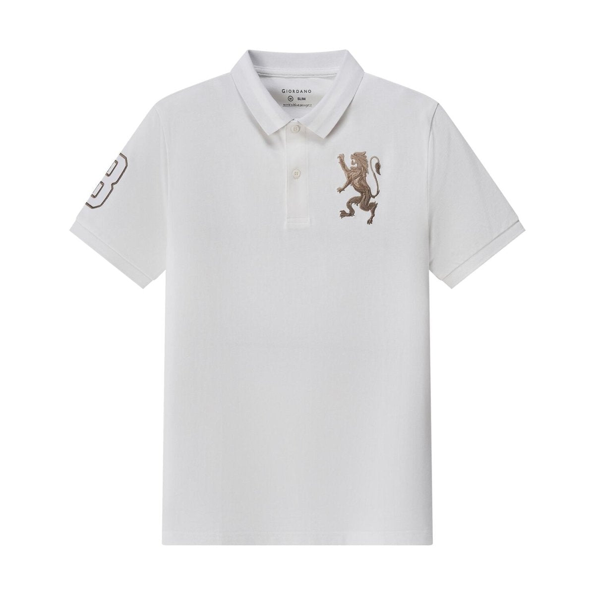 Men's 3D Lion Polo: Slim Fit, Bold Embroidery, Premium Pique S - Shop Giordano
