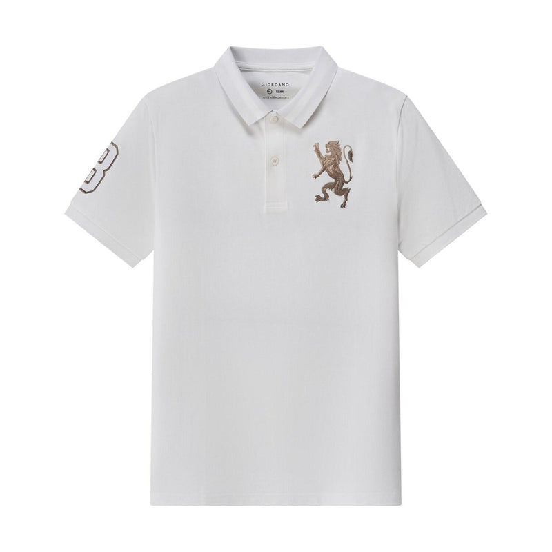 Men's 3D Lion Polo: Slim Fit, Bold Embroidery, Premium Pique S - Shop Giordano