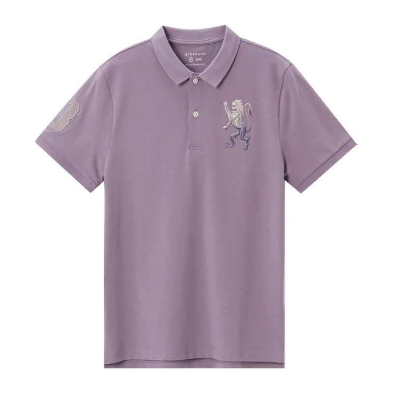 Men's 3D Lion Polo: Slim Fit, Bold Embroidery, Premium Pique S - Shop Giordano