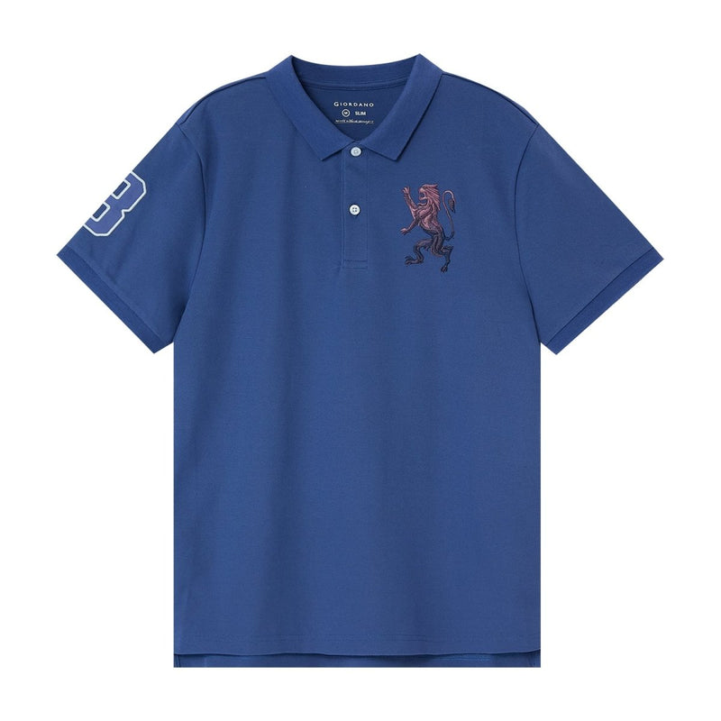 Men's 3D Lion Polo: Slim Fit, Bold Embroidery, Premium Pique S - Shop Giordano