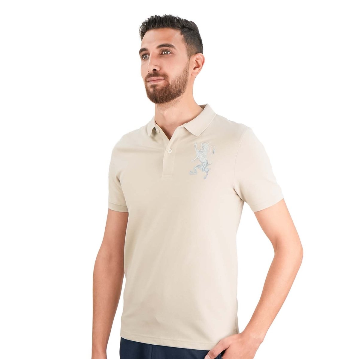 Men's 3D Lion Polo: Slim Fit, Bold Embroidery, Premium Pique - Giordano