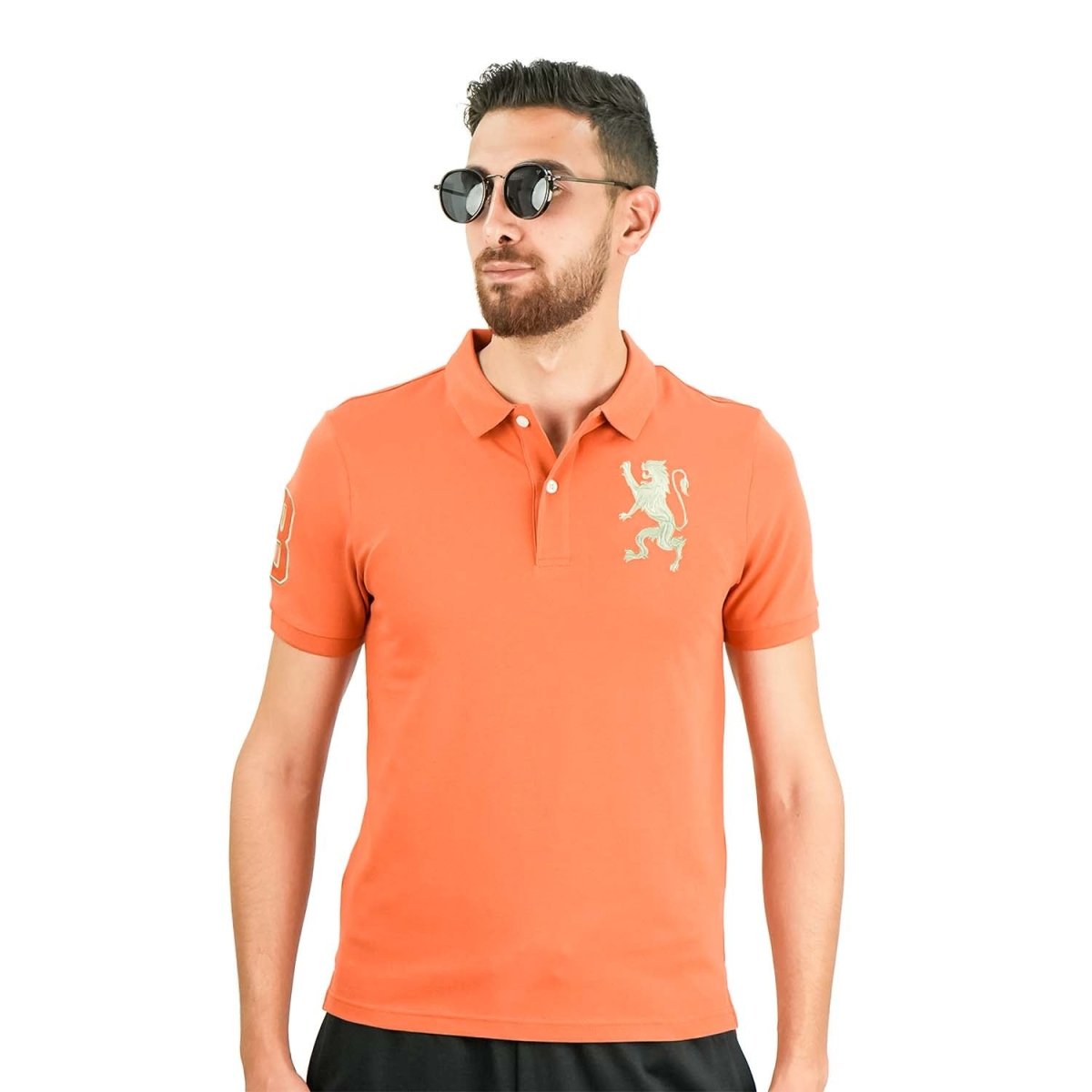 Men's 3D Lion Polo: Slim Fit, Bold Embroidery, Premium Pique - Giordano