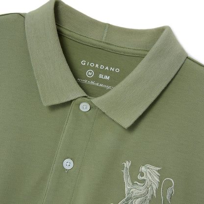 Men's 3D Lion Polo: Slim Fit, Bold Embroidery, Premium Pique - Giordano