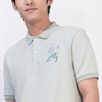 Men's 3D Lion Polo: Slim Fit, Bold Embroidery, Premium Pique - Giordano