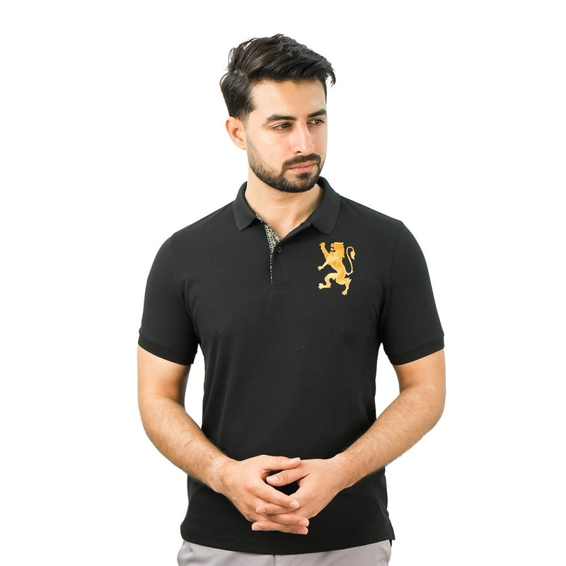 Men's 3D Lion Polo: Slim Fit, Bold Embroidery, Premium Pique S - Shop Giordano