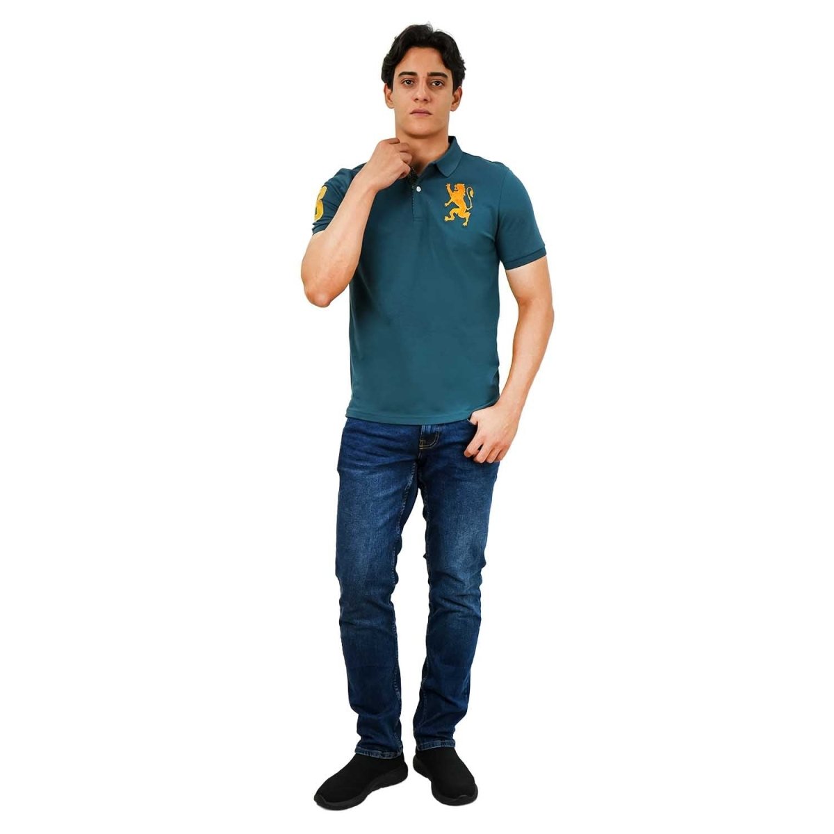 Men's 3D Lion Polo: Slim Fit, Bold Embroidery, Premium Pique - Giordano