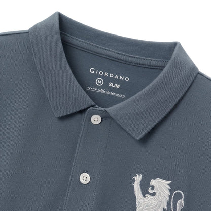 Men's 3D Lion Polo: Slim Fit, Bold Embroidery, Premium Pique - Giordano