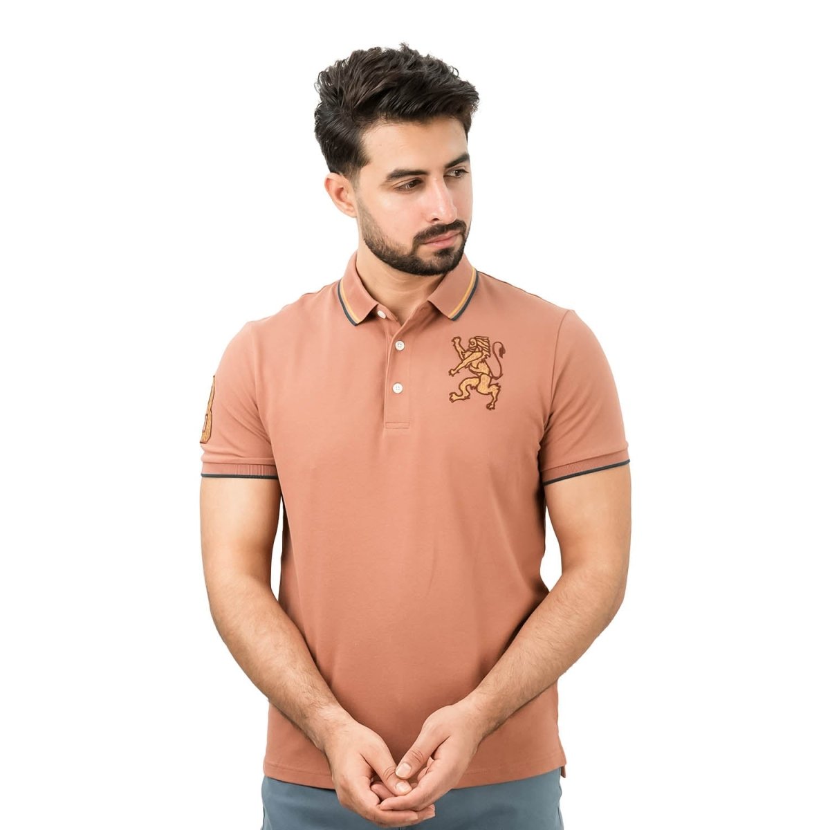 Men's 3D Lion Polo: Slim Fit, Bold Embroidery, Premium Pique - Giordano