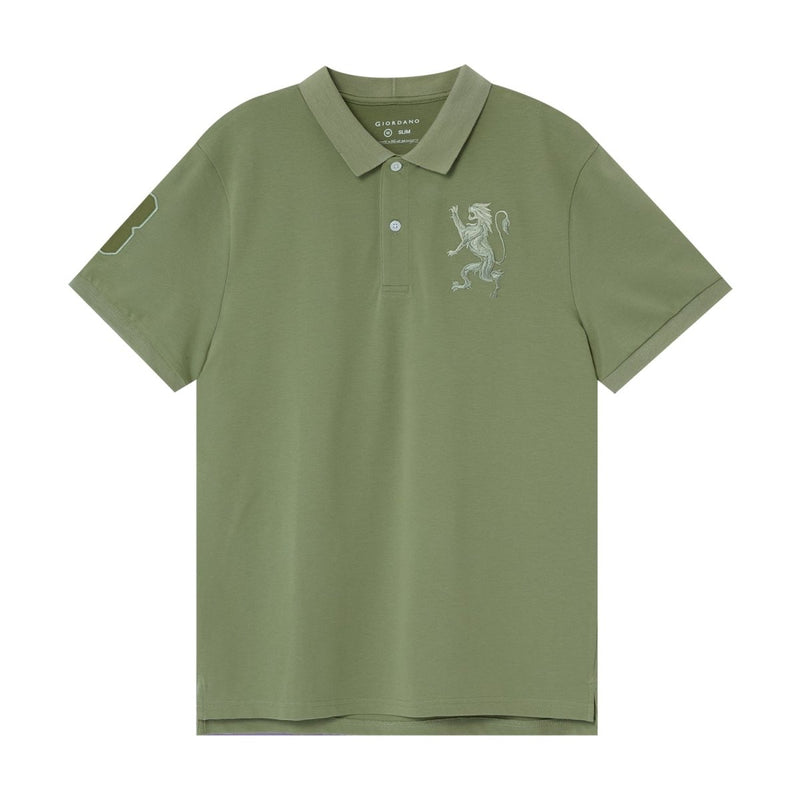 Men's 3D Lion Polo: Slim Fit, Bold Embroidery, Premium Pique S - Shop Giordano