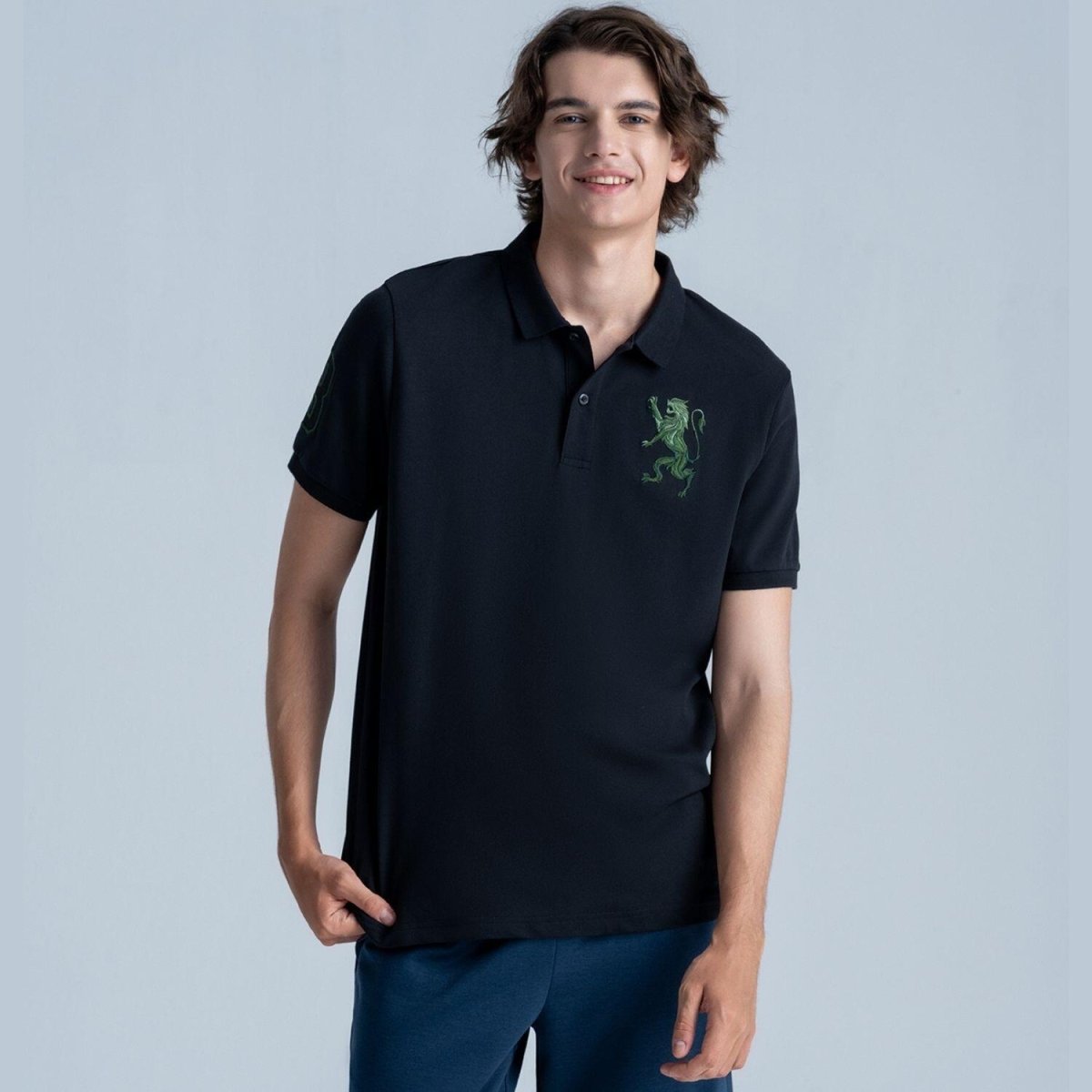Men's 3D Lion Polo: Slim Fit, Bold Embroidery, Premium Pique S - Shop Giordano